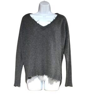 Decker Luxe Cashmere Sweater Womens Small Gray Distressed V Neck Soft Grunge